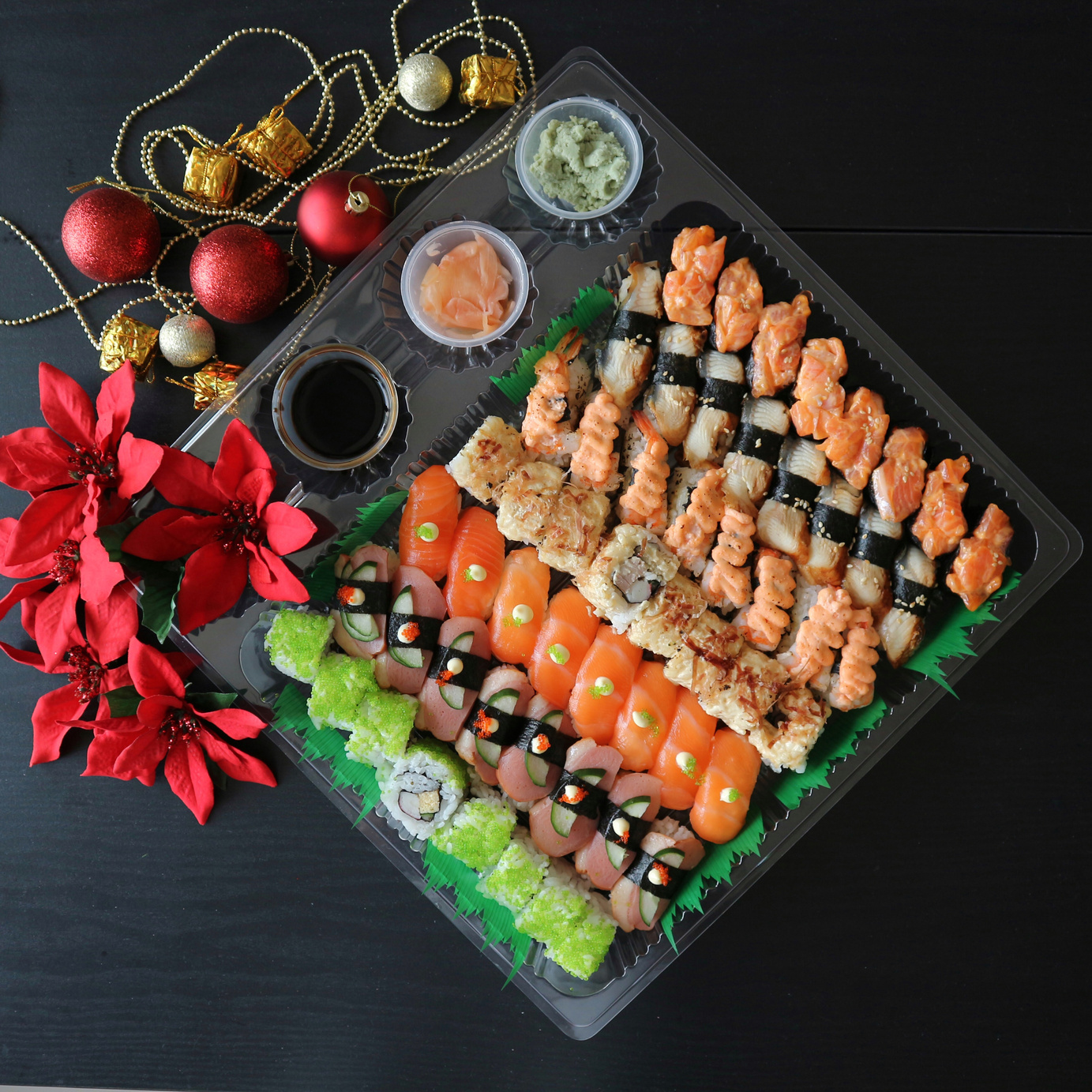 Christmas Sushi on Black Table