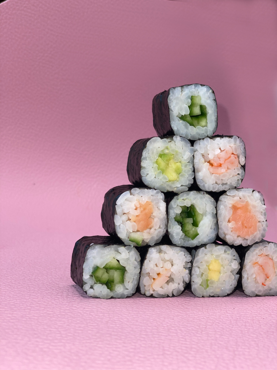 Sushi Maki Rice Rolls in Stack